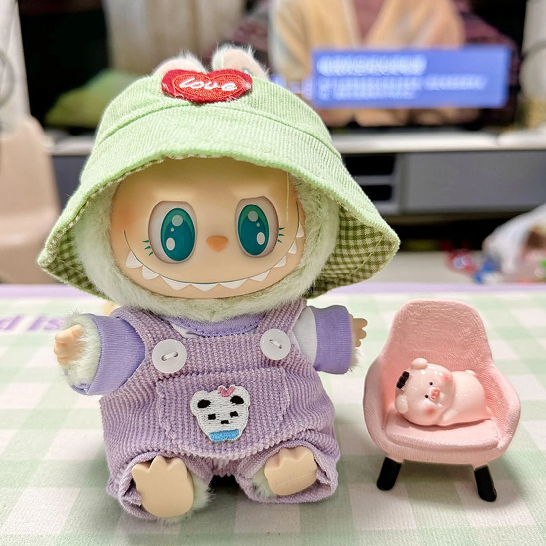 Labubu Clothes Labubu Purple Pocket Suspenders + Red Heart Green Hat