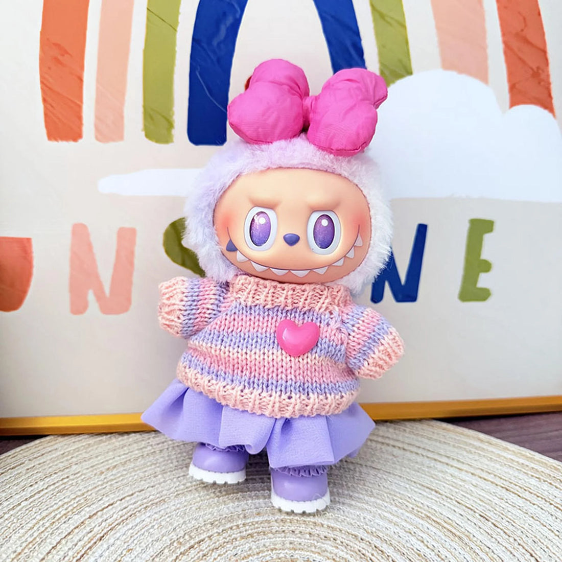 Labubu Clothes Labubu Purple Sweater Jelly Tulle Skirt + Kd Purple Leather Shoes