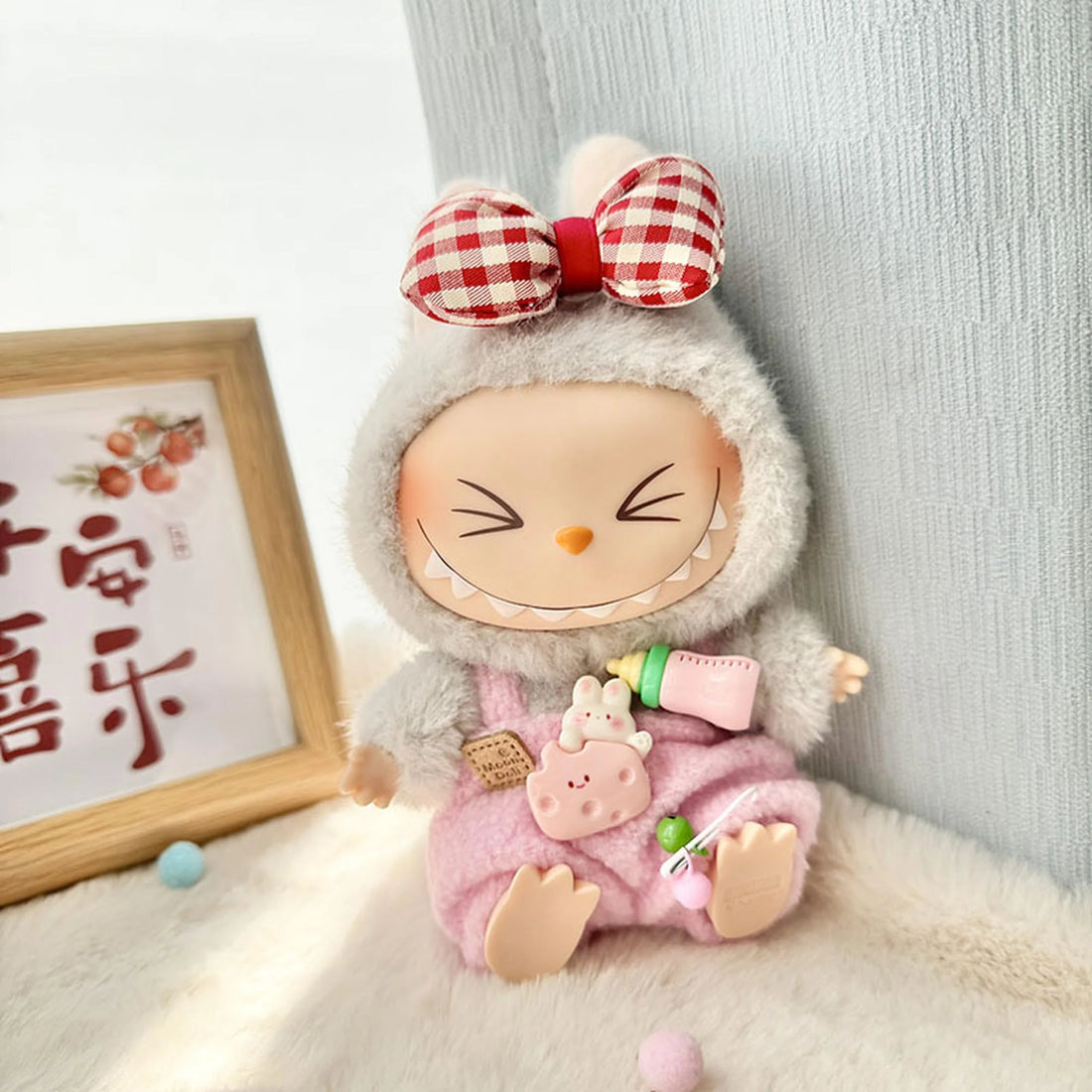 labubu-clothes-red-checkered-hair-clip-pink-bottle-overalls