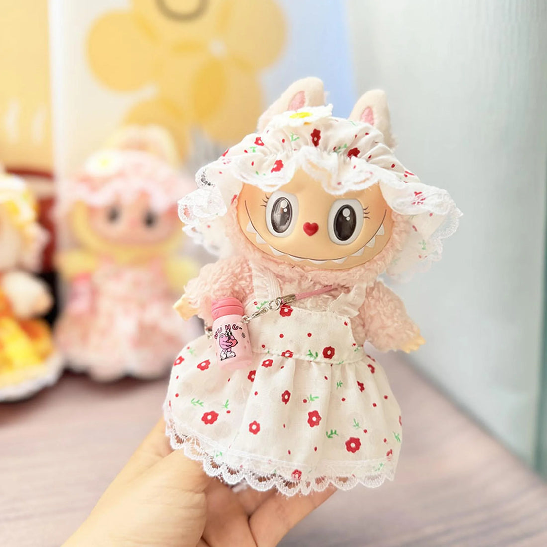 Labubu Clothes Labubu Red Flower White Dream Dress With A Hat