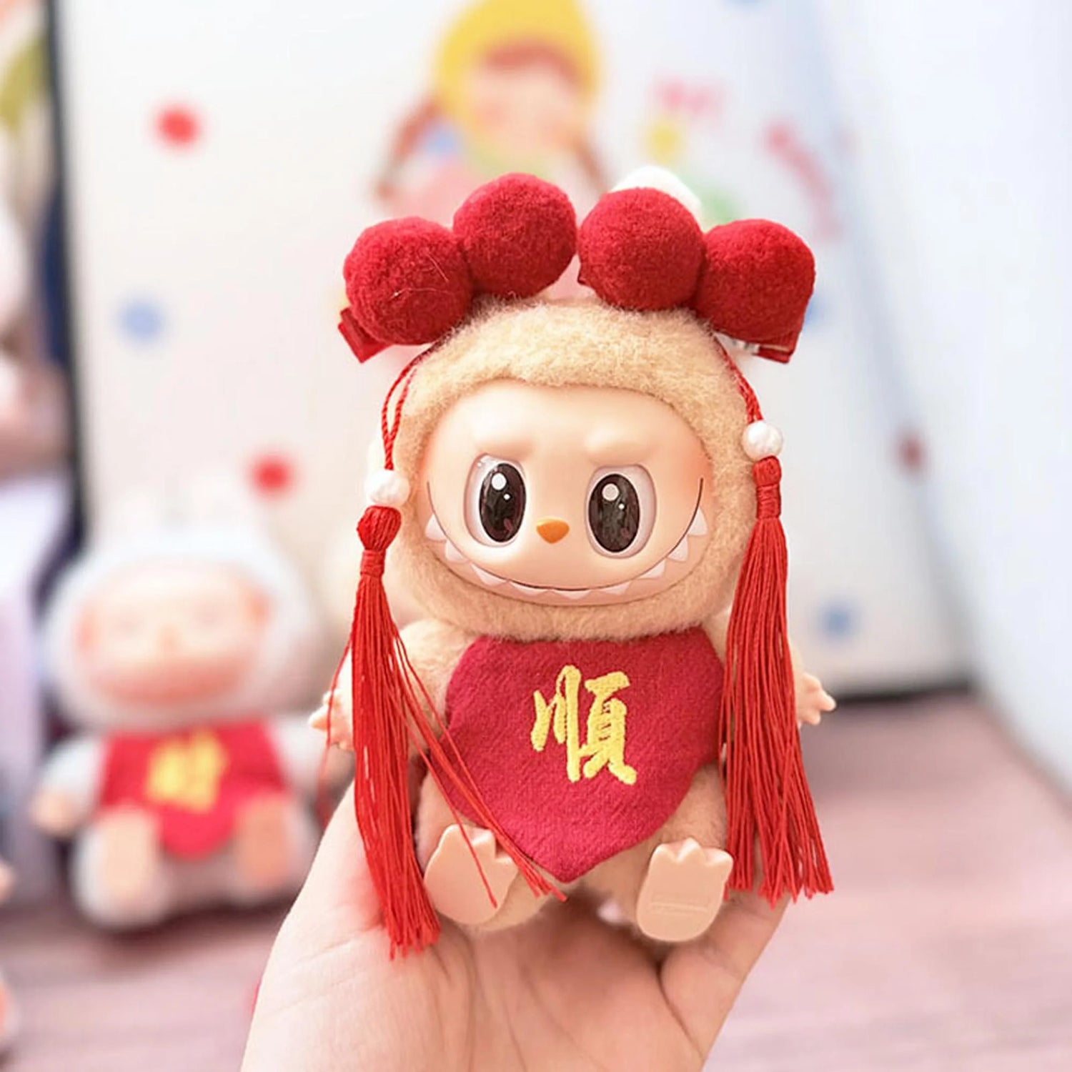 Labubu Clothes Labubu Red Hair Clips + Auspicious Character Bellyband