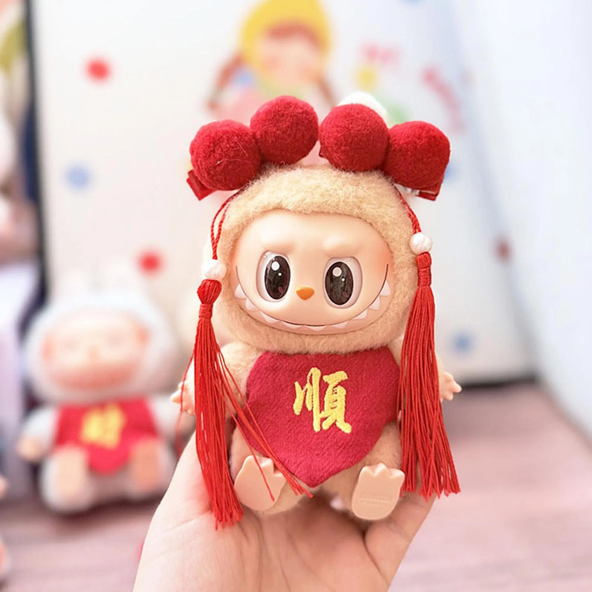 Labubu Clothes Labubu Red Hair Clips + Auspicious Character Bellyband
