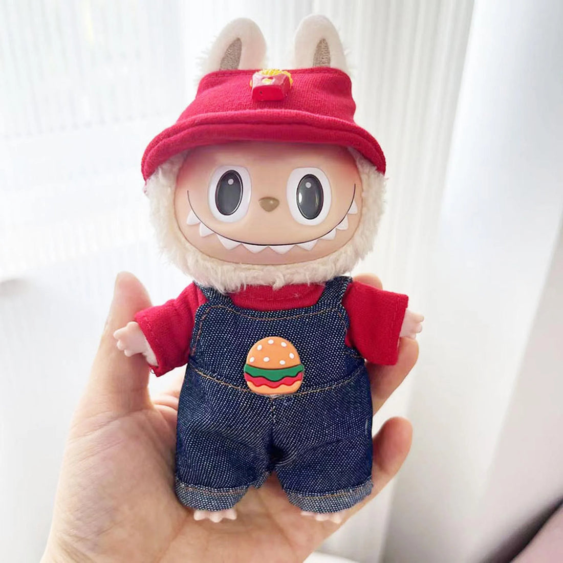 Labubu Clothes Labubu Red Hat Burger Overalls Set