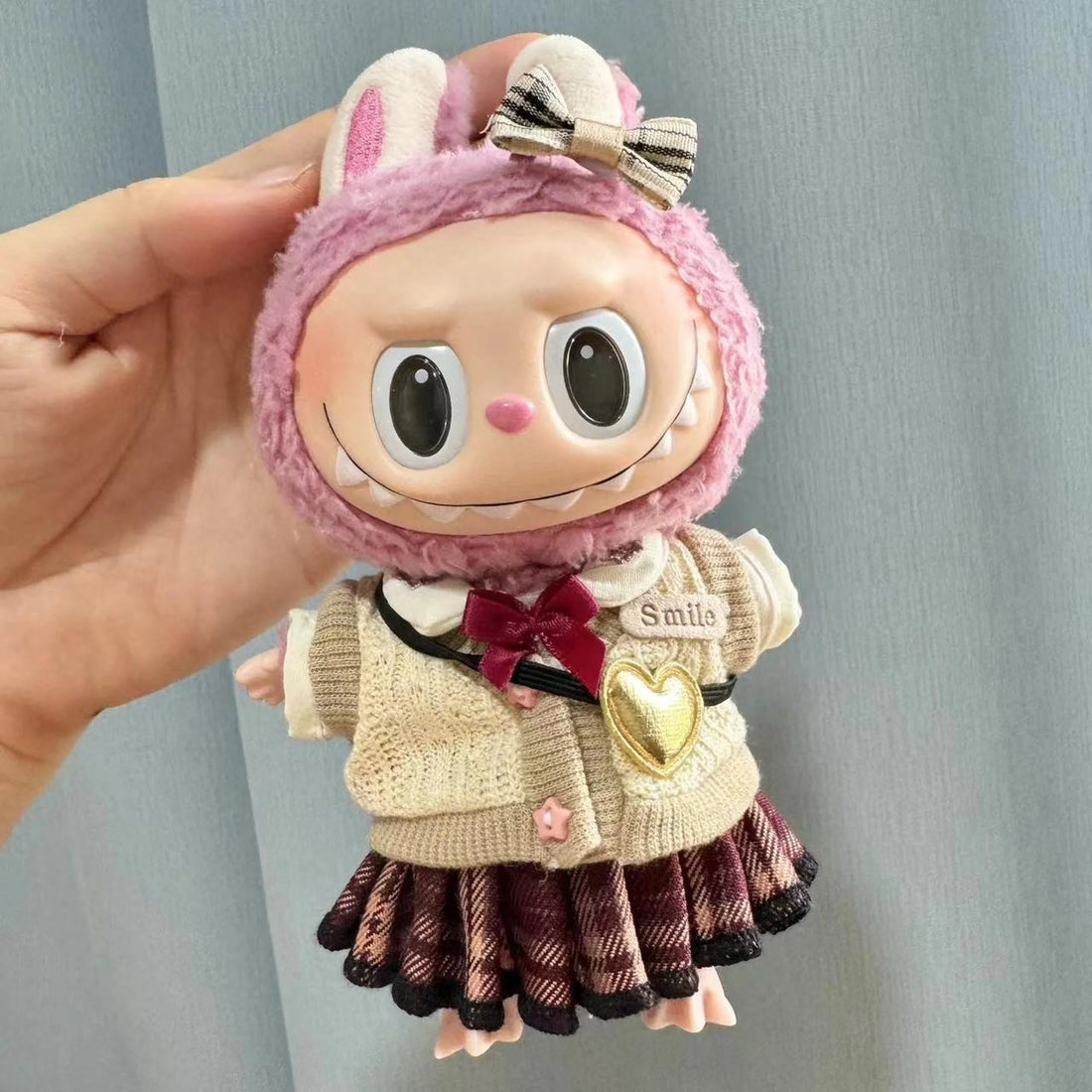 Labubu Clothes Labubu Red Plaid Heart Crossbody Bag Jk Skirt Set