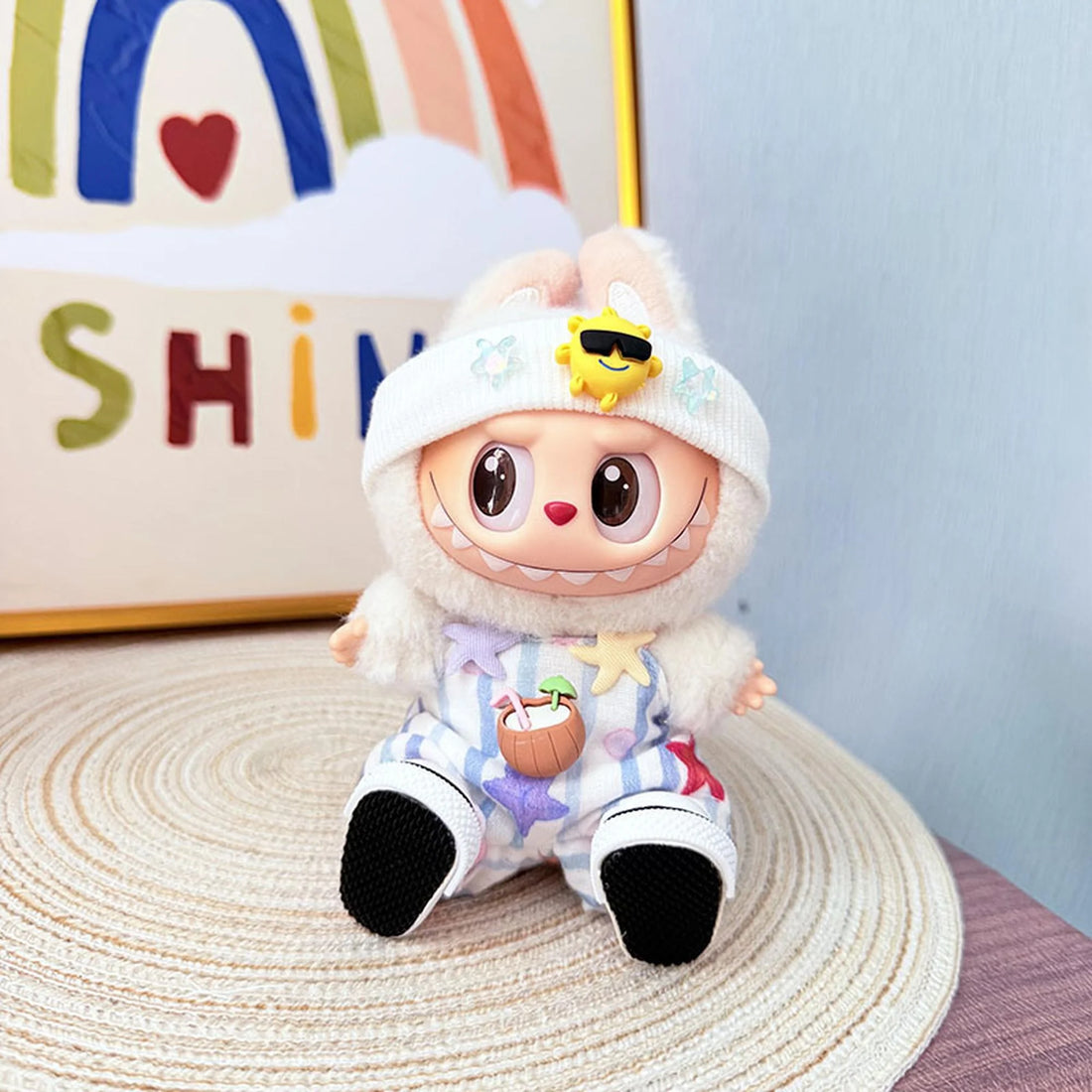 Labubu Clothes Labubu Starfish Beach Outfit With Coconut + White Canvas Shoes