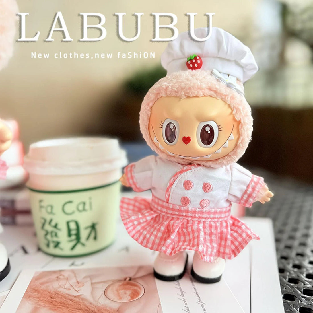Labubu Clothes Labubu Strawberry Chef Apron With Detachable Accessories