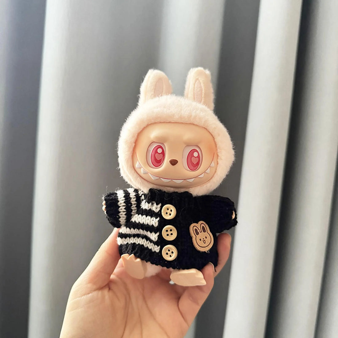 Labubu Clothes Labubu Striped Button Black Sweater