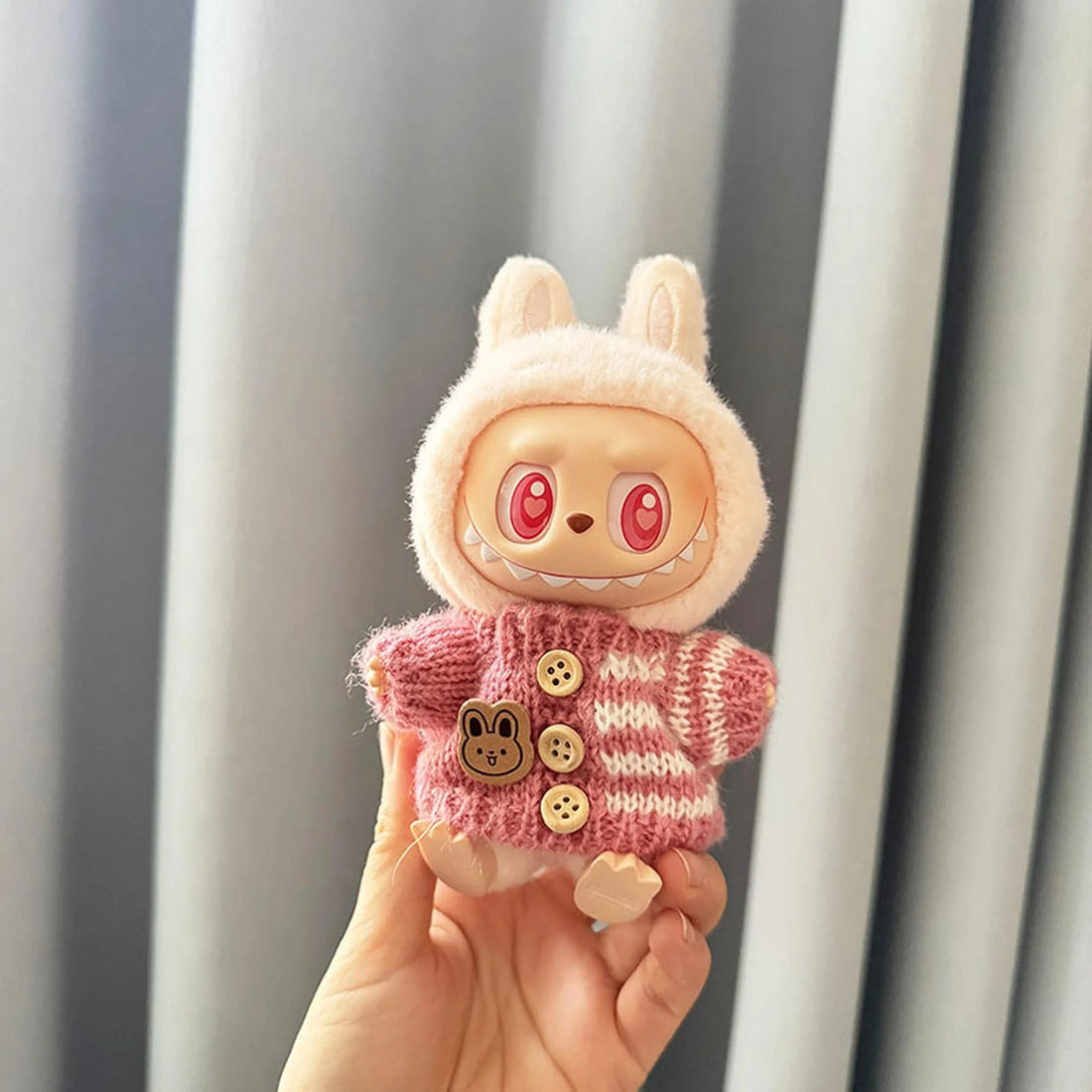 Labubu Clothes Labubu Striped Button Pink Sweater