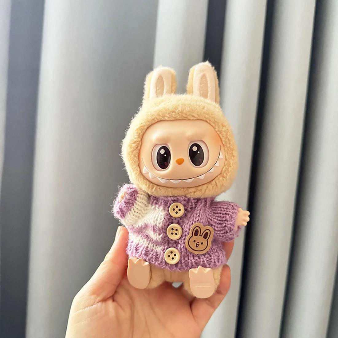 Labubu Clothes Labubu Striped Button Purple Sweater