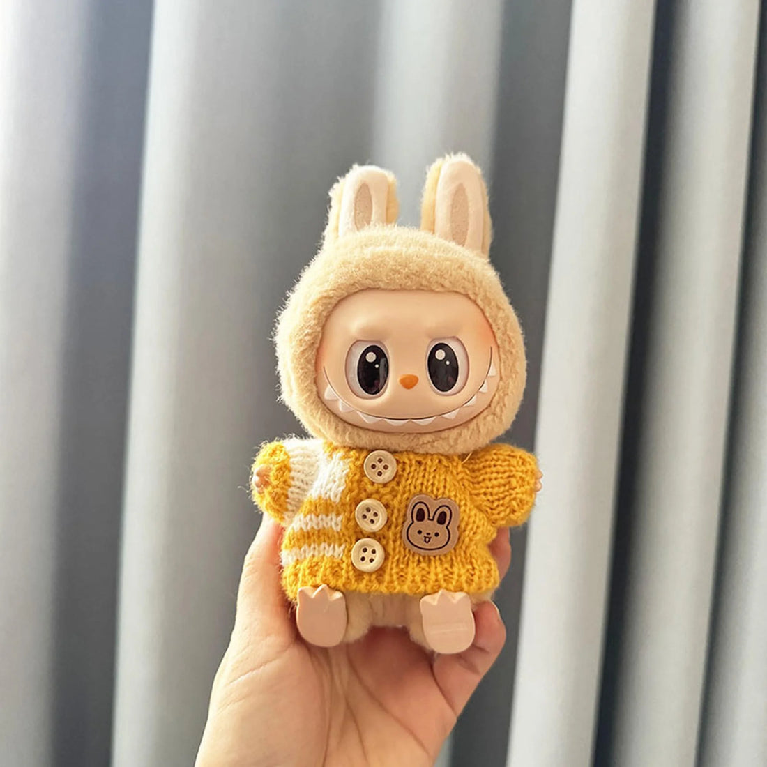 Labubu Clothes Labubu Striped Button Yellow Sweater