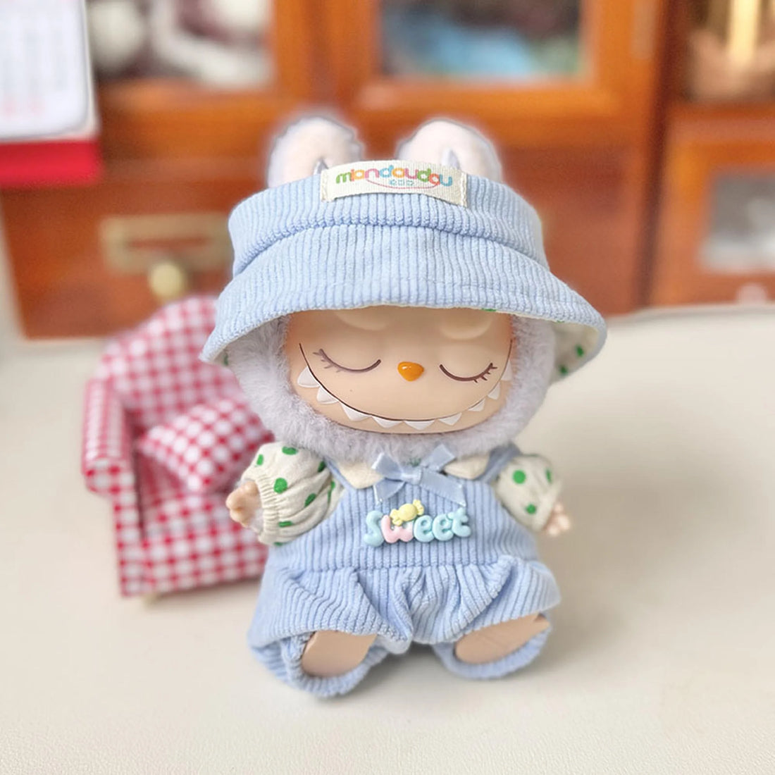 Labubu Clothes Labubu Sweet Blue Suspenders Three-Piece Set