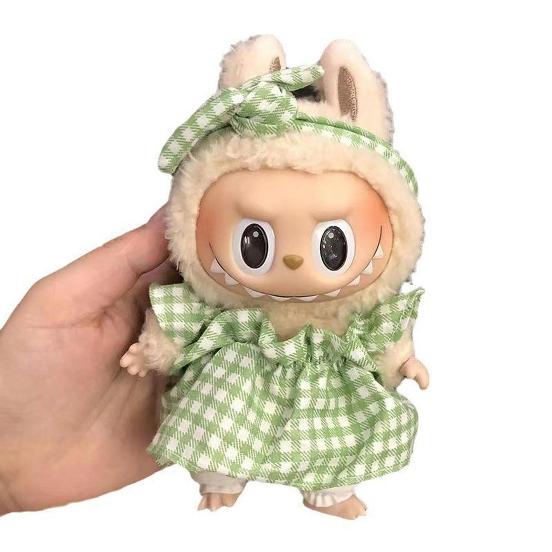 Labubu Clothes Labubu White And Green Checked Sleep Dress 3-Piece Set