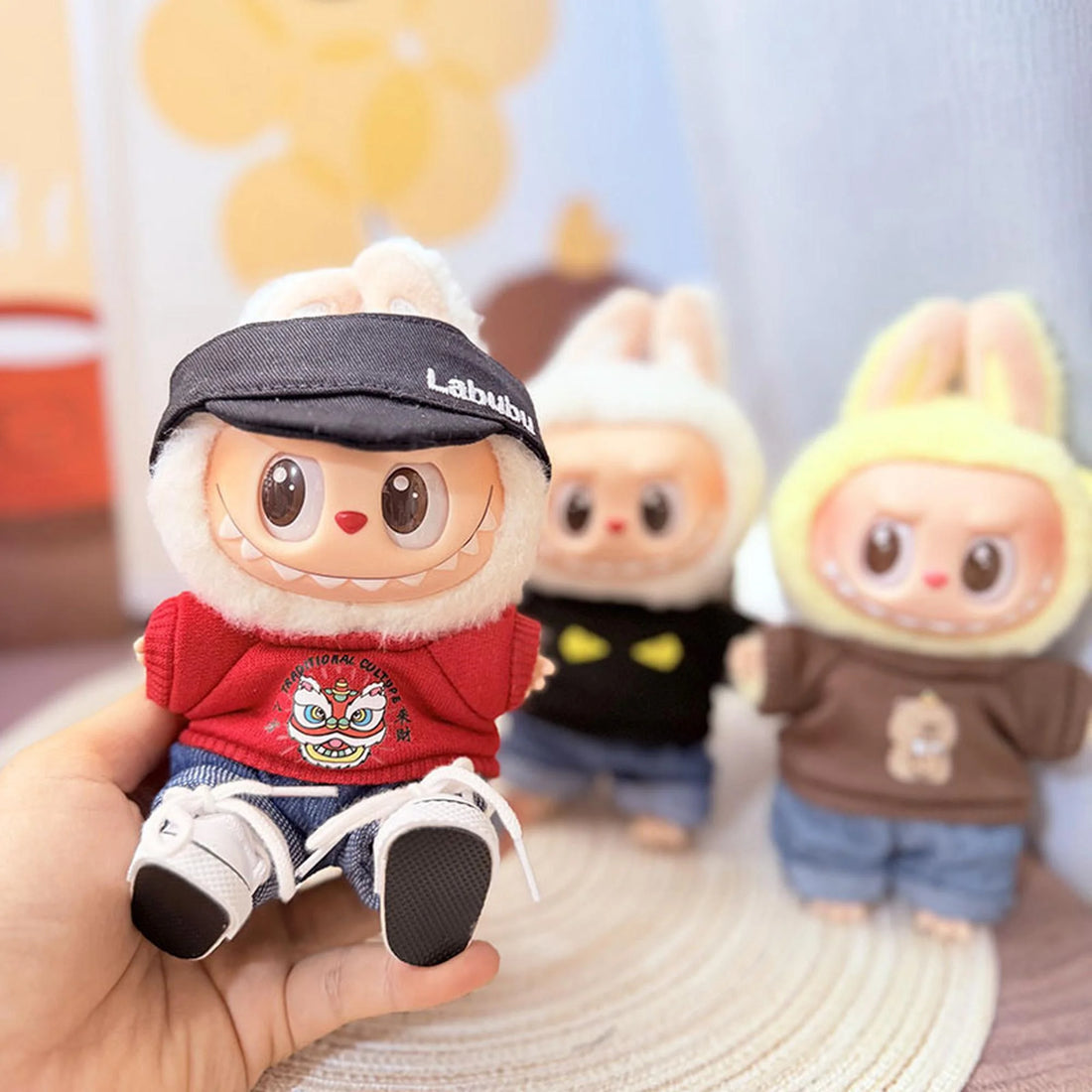 Labubu Clothes Labubu White Canvas Shoes + Black Bubu Cap + Lion Dance Hero Hoodie