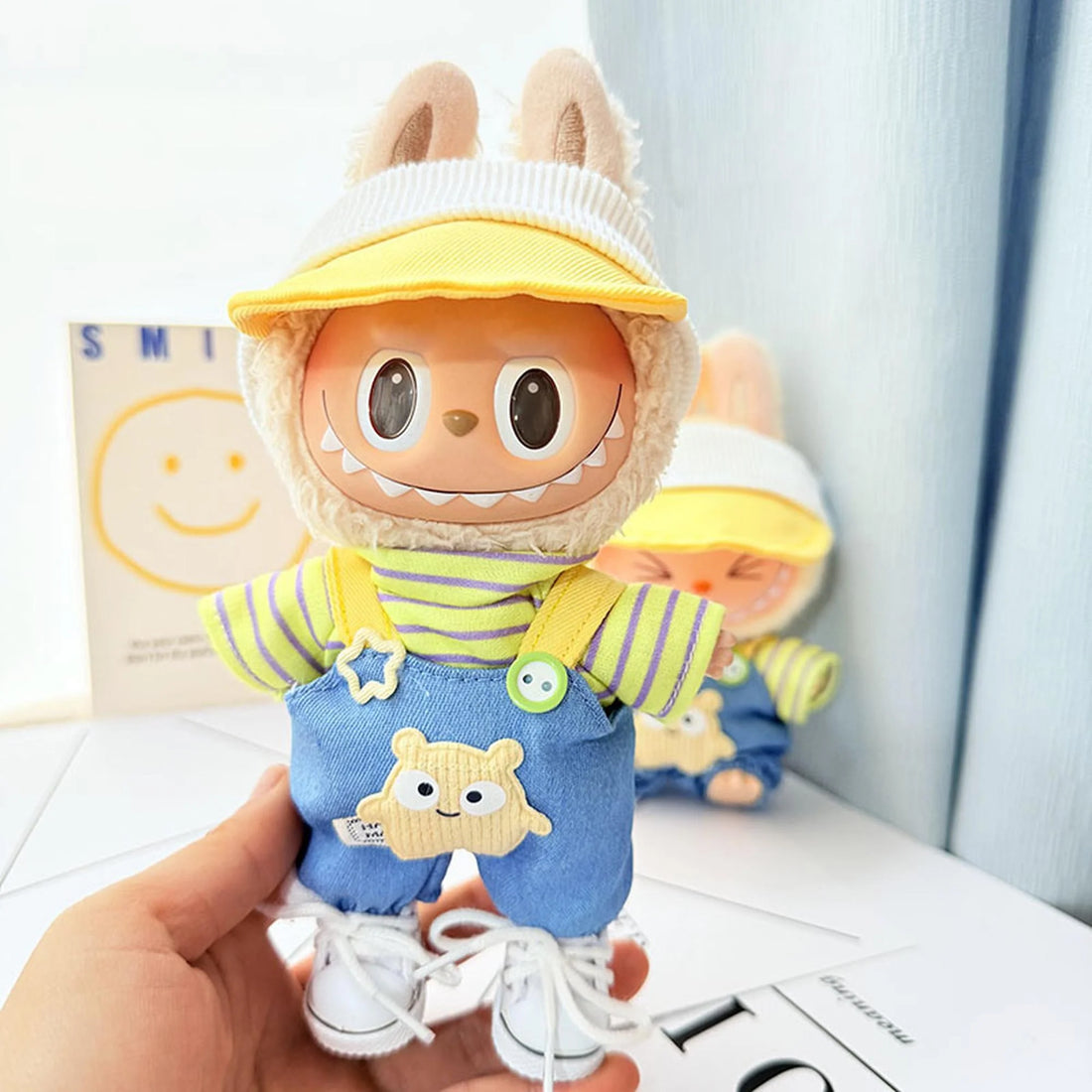 Labubu Clothes Labubu White Canvas Sneakers + Round Bear Overalls Set With Detachable Accessories