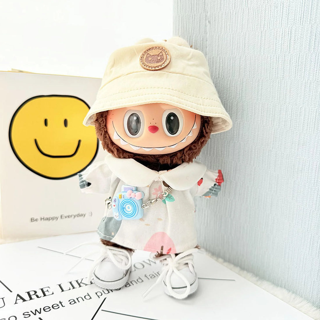 Labubu Clothes Labubu White Cat Hat + White Canvas Shoes + Pastel Forest Outfit For Spring Outings