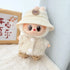 Labubu Clothes Labubu White Cat Print Fisherman Hat + White Double Buckle Circle Sweater Two-Piece Set