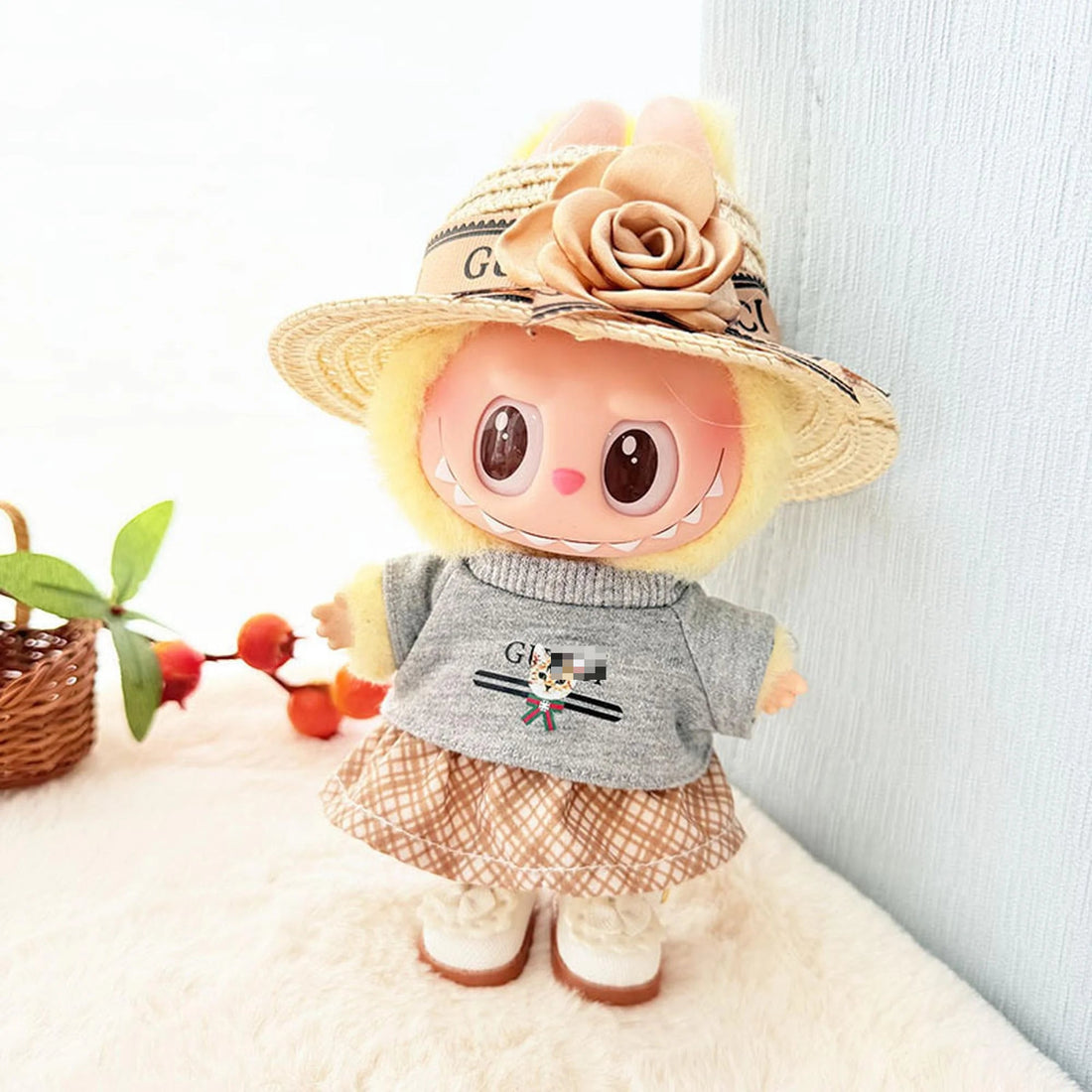Labubu Clothes Labubu White Princess Shoes + Cat T-Shirt 3-Piece Set