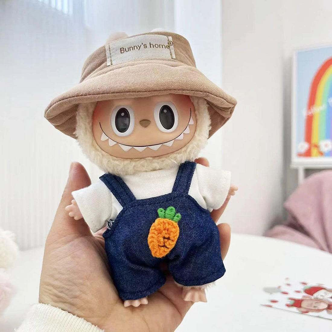 Labubu Clothes Labubu White Shirt With Carrot Overalls + Small Hat