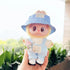 Labubu Clothes Labubu White Square-Toe Shoes + White Water Bottle + Blue Bunny Hat + Refreshing Blue Overalls Set