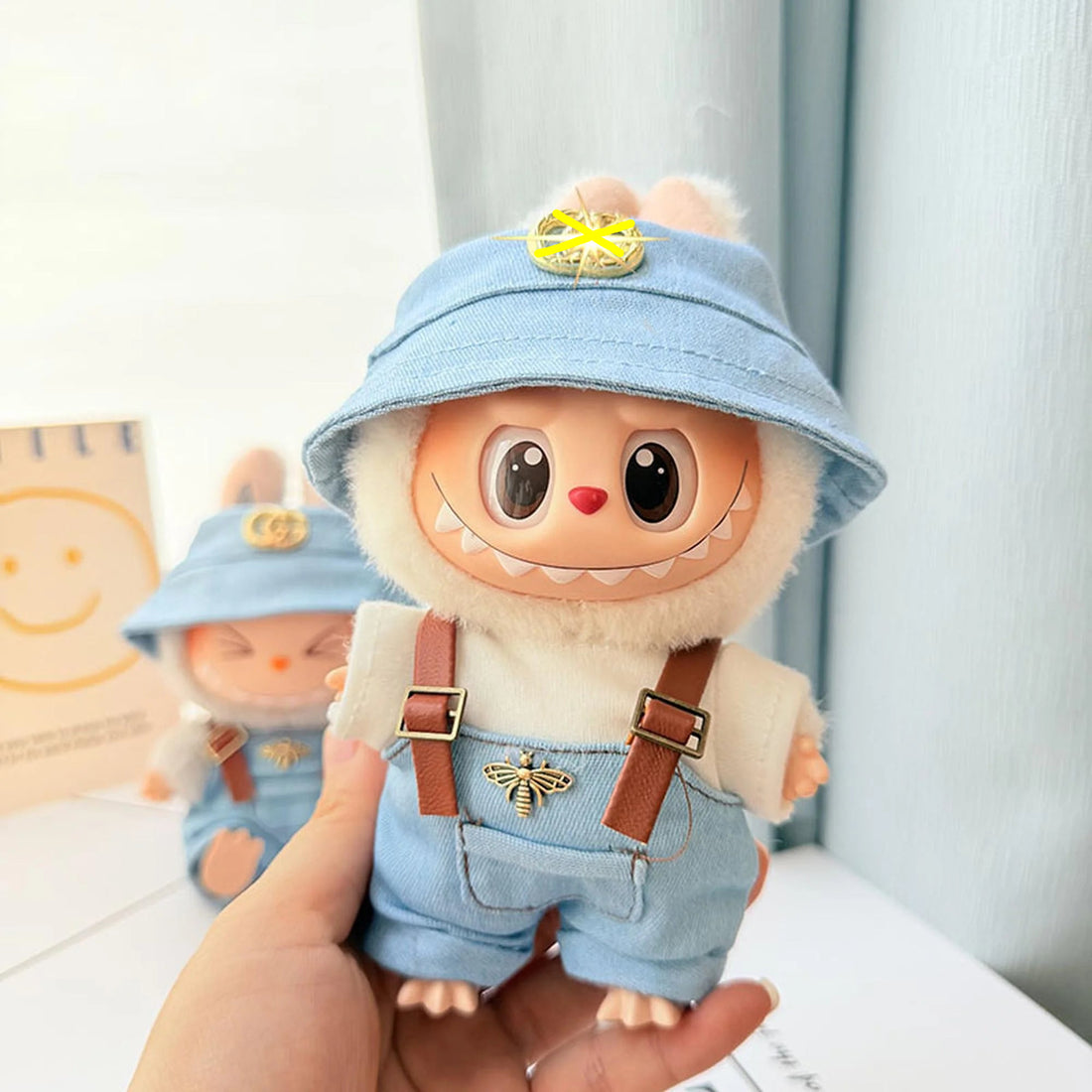 Labubu Clothes Labubu White Tee + Sky Blue Gg Two-Piece Set